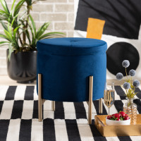 Baxton Studio FZD200335-Navy Blue Velvet-Ottoman Malina Contemporary Glam and Luxe Navy Blue Velvet Fabric Upholstered and Gold Finished Metal Storage Ottoman>